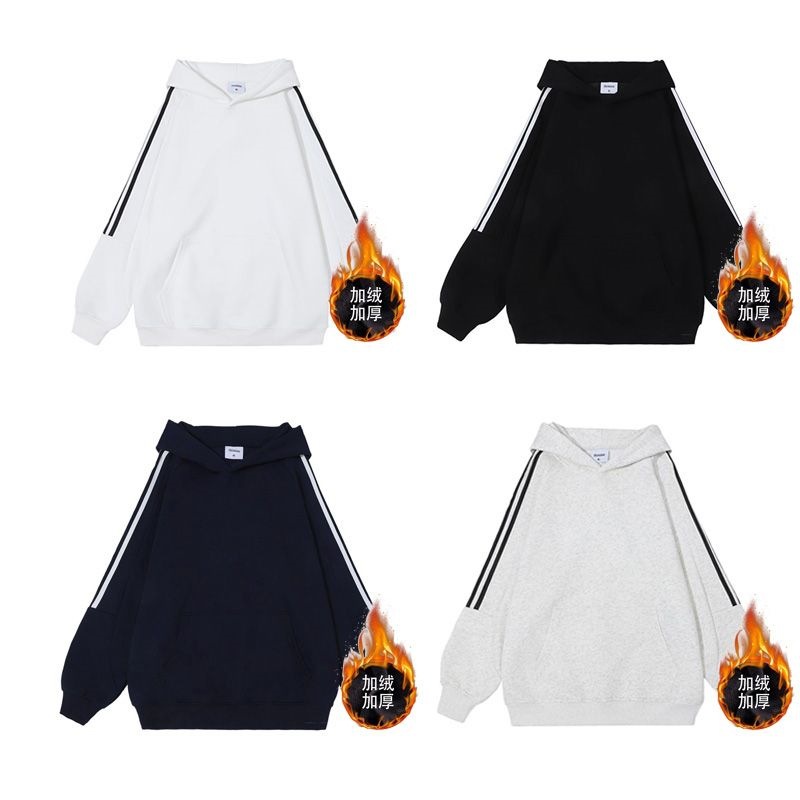ZM831 Versatile Casual Top, Loose Fit, Three Stripes, Trendy Brand, Fleece-Lined Hooded Sweatshirt, Unisex, Couple Style