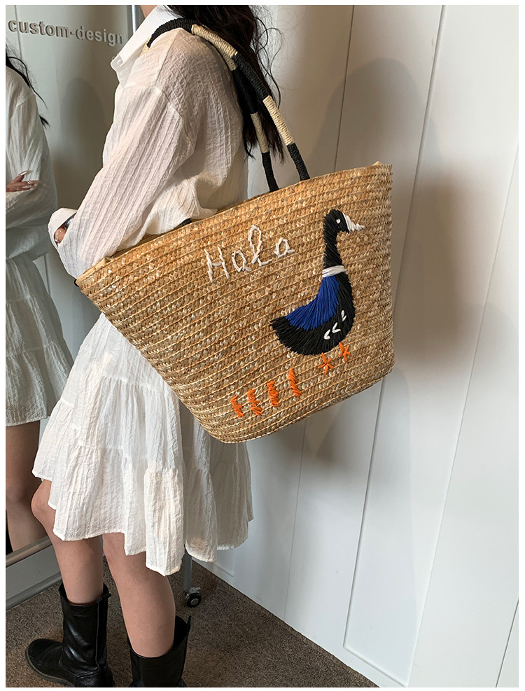 Femmes Moyen Paille Animal Vacances Style Classique Tisser Chaîne De Caractères Sac Seau display picture 42