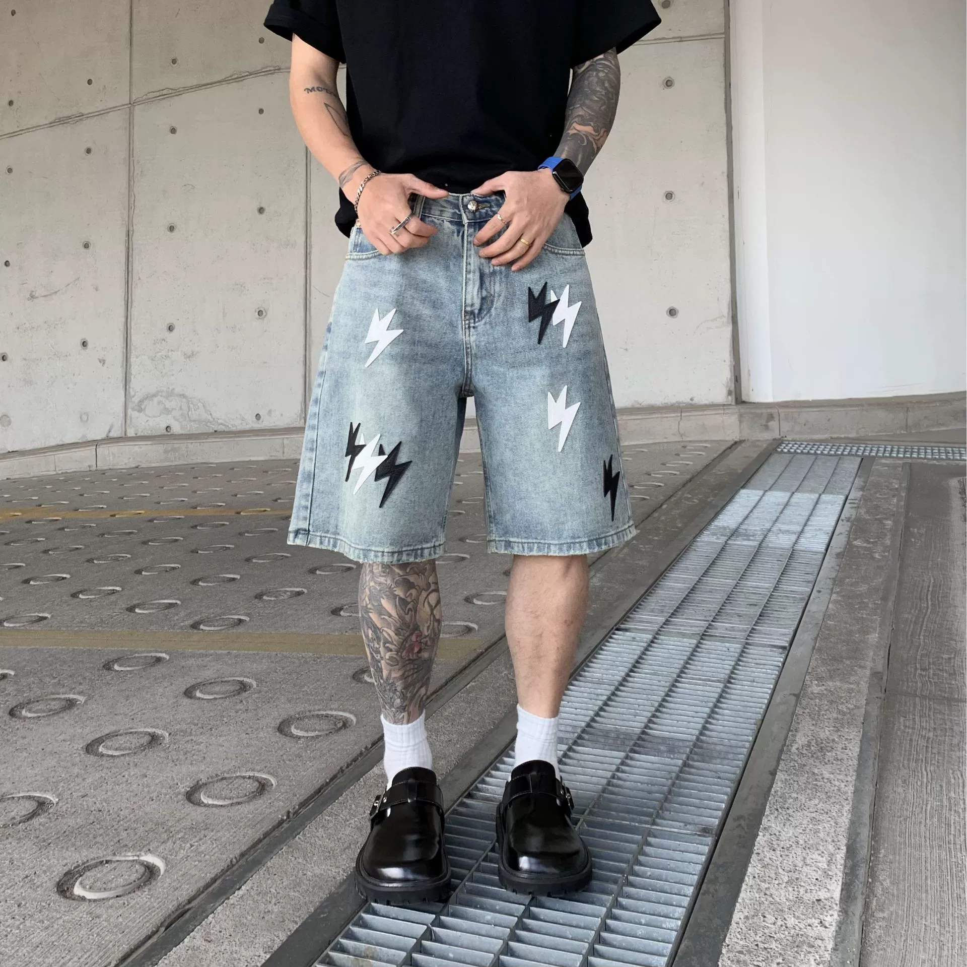 Новые модные брендовые кожаные джинсовые шорты с молнией в стиле ретро, ​​мужские летние свободные прямые мужские повседневные джинсы с пятью точками