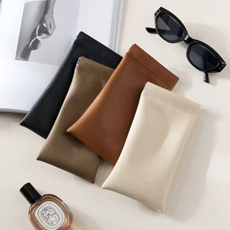 Self-closing PU glasses case, large-capacity glasses storage bag, sunglasses storage pouch, long wallet glasses bag