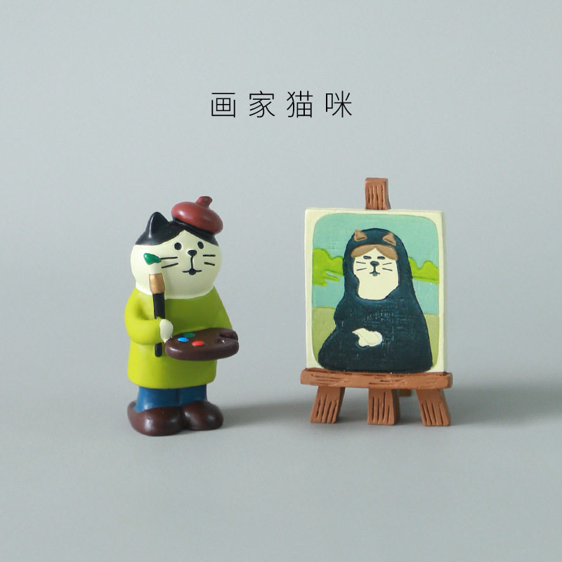 Japanese Painter Artist Cat Cute Decorative Desk Doll Desktop Car Ornaments Female Crafts Resin