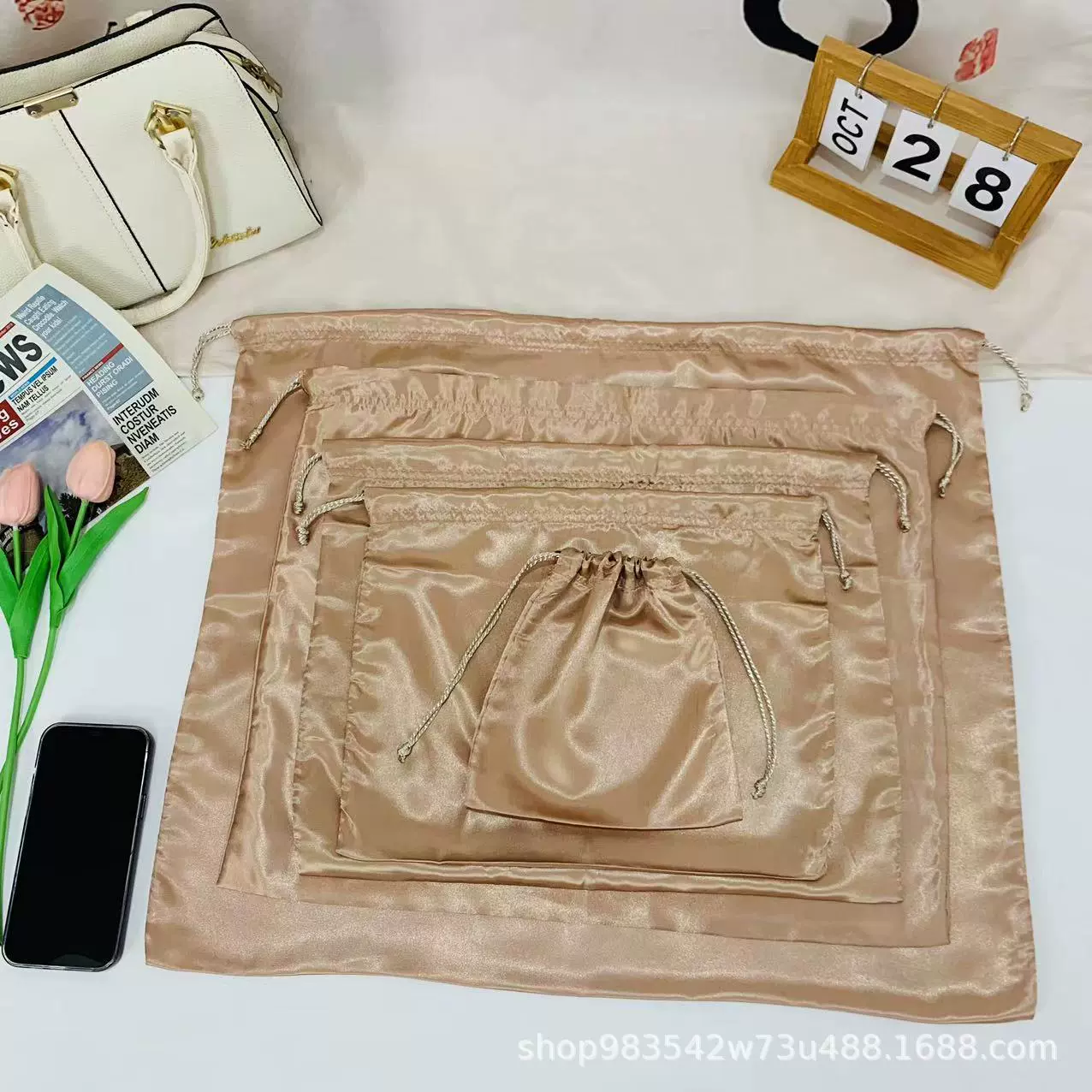 旅行收纳袋绸缎束口袋亮面抽绳整理内衣服鞋子防尘袋包包分类装袋