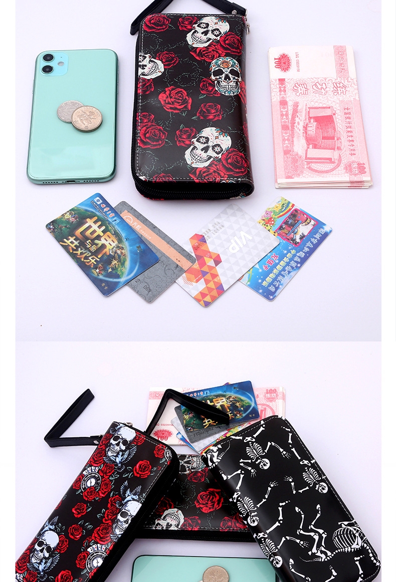 Unisex Skull Pu Leather Zipper Wallets display picture 1