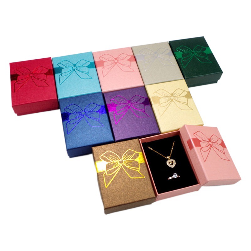 En stock tapa caja de joyería de cartón collar anillo de joyería caja de embalaje de moda arco caja de joyería al por mayor