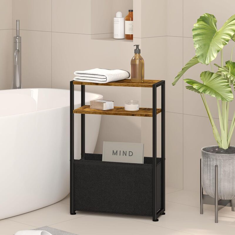 Ready-Stock Bedroom Bedside Storage Rack, Three-Layer Storage Rack with Fabric Storage Basket, Living Room Storage Rack, Sofa Side Table