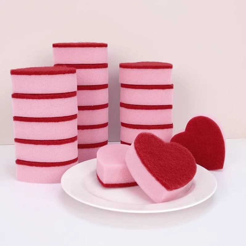 Cute Wine Red Heart-Shaped Sponge, High-End Dishwashing Cloth, Absorbent Pot Scrubber, Kitchen Cleaning Tool Cute Wine Red Heart-Shaped Sponge, High-End Dishwashing Cloth, Absorbent Pot Scrubber, Kitchen Cleaning Tool