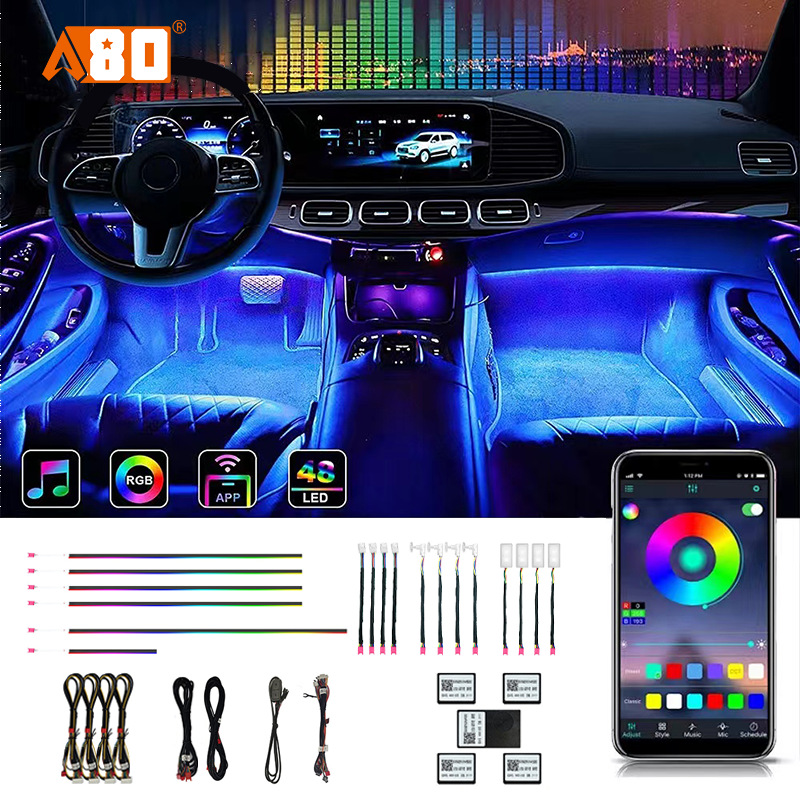 Luz ambiental del automóvil 64 colores luz dinámica y sombra luz fría modificación interior streamer Symphony tira de luz de atmósfera interior oculta
