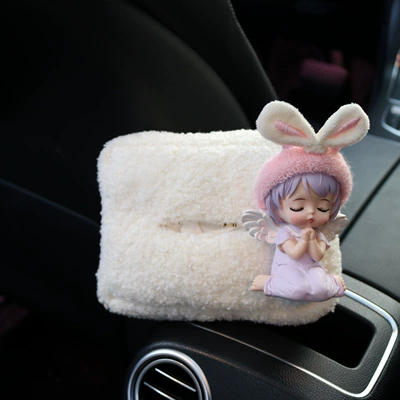 Car trash can car storage bucket rear car garbage bag hanging toilet paper extraction box supplies women (Car tissue box/set) - annie-purple-lambswool-paper-set