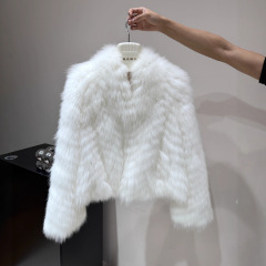 柔光香槟顽童同款定染芬兰进口saga狐狸毛皮草外套冬季女短款洋气
