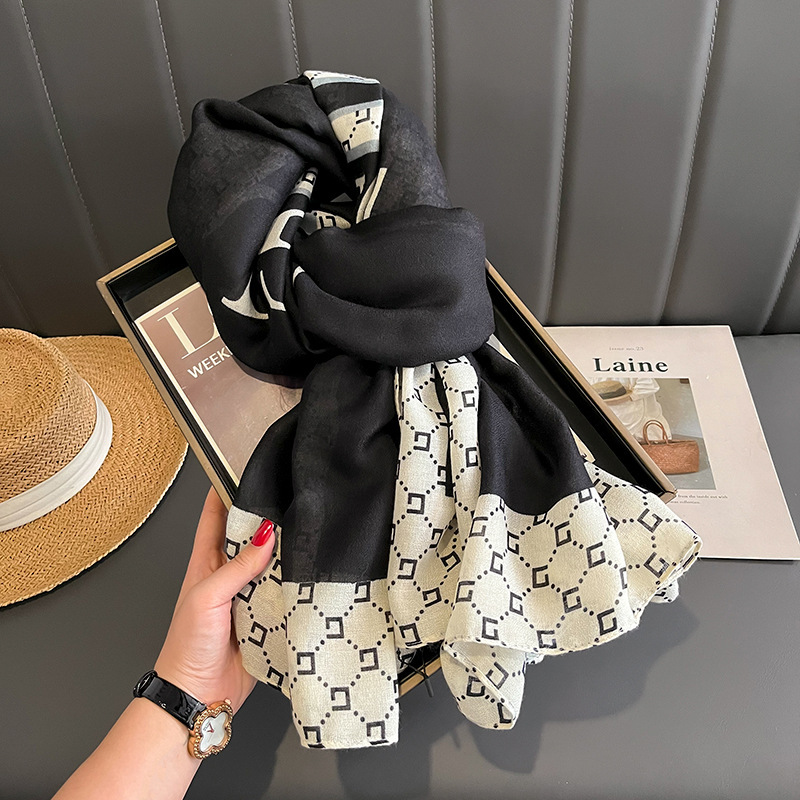 Baumwoll-Leinen-Schals für Damen im Jahr 2023, neuer koreanischer karierter warmer Schal für Frühling und Herbst, modisch und vielseitig, dünner Schal_voghion.com