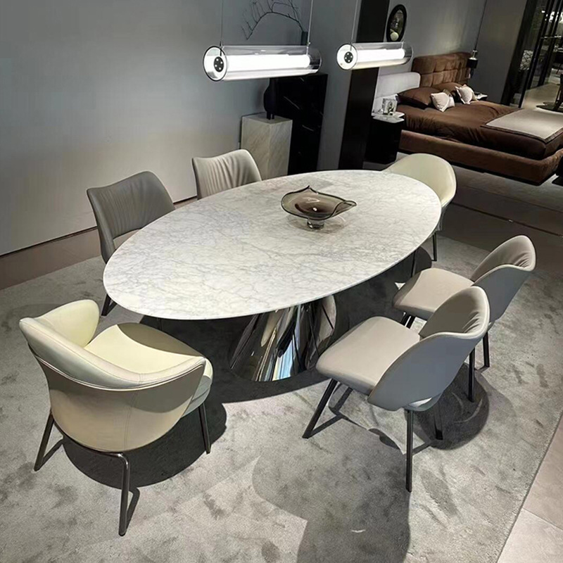 Italian Light Luxury Fine Flower White Marble Dining Table Home Dining Table Modern Simple Oval Natural Luxury Stone Dining Table