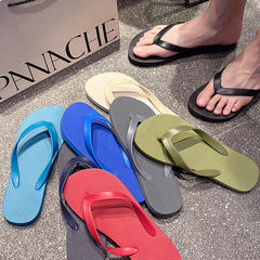 Minimalist Herringbone Men's Outerwear Fashion Casual Couple's Summer Non-Slip Solid Color Flat Heel Slap-On Beach Slippers for Men