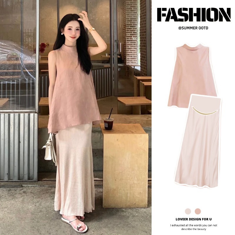 Maternity Suit Summer High-End French Simple Elegant Sleeveless Vest + Gentle Slim Fit Hip Skirt Two-Piece Set Maternity Suit Summer High-End French Simple Elegant Sleeveless Vest + Gentle Slim Fit Hip Skirt Two-Piece Set