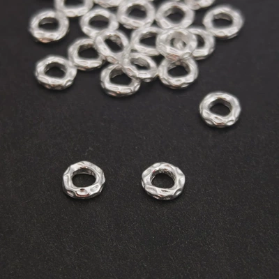 S999 Pure Silver Jewelry Accessories, Hammered Texture Round Rings, DIY Handmade Beaded Braided Bracelet Spacer Beads, Loose Beads (Zərgərlik ara hissələri) - 024-grams-of-cash