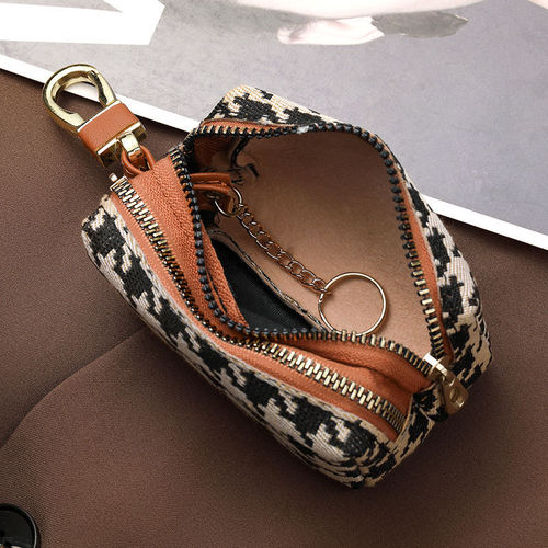 houndstooth key bag for women, simple large capacity waist hanging, multifunctional zipper change bag, card bag, card cover