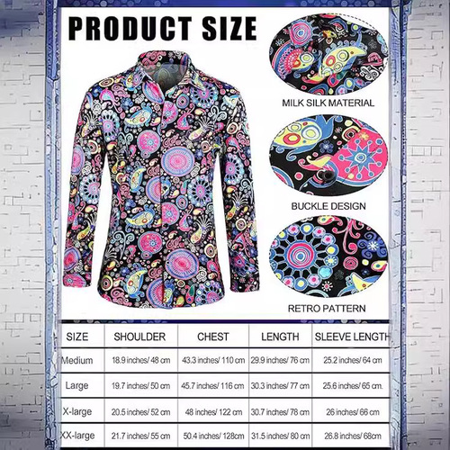 Men's 1970s Disco Fashion Retro Floral Shirt and Bell Bottom Pants Two-Piece Set Stage Performance Costume