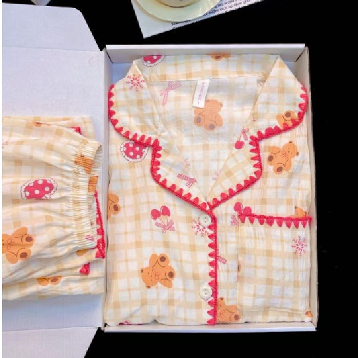 Chatter en vivo explosión con cojín de pecho primavera y otoño dulce nubes algodón de manga larga pijama de niñas estudiantes set de ropa de hogar
