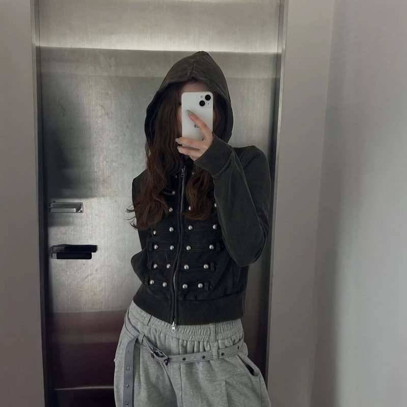 European and American Cross-Border Autumn Design Trendy Short Hooded Sweatshirt Y2K Niche Unisex Dark Style Sweatshirt