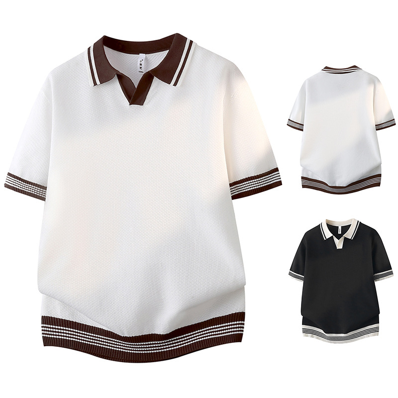Polo camiseta de punto camiseta de manga corta hombre V-collar gaviota collar color antiguo viento de hielo camiseta de verano fábrica transfronteriza al por mayor