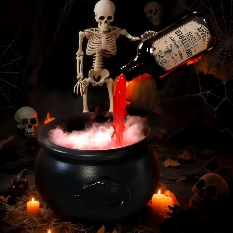 跨境Cauldron Halloween Decor魔法漂浮药水瓶火焰黑色蝙蝠女巫桶|undefined