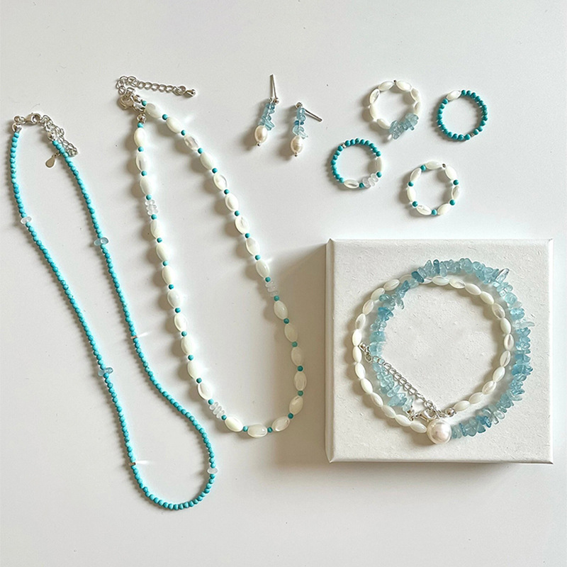[Blue Iceland series] small cold feeling Iceland blue beaded necklace suit gentle Joker temperament jewelry
