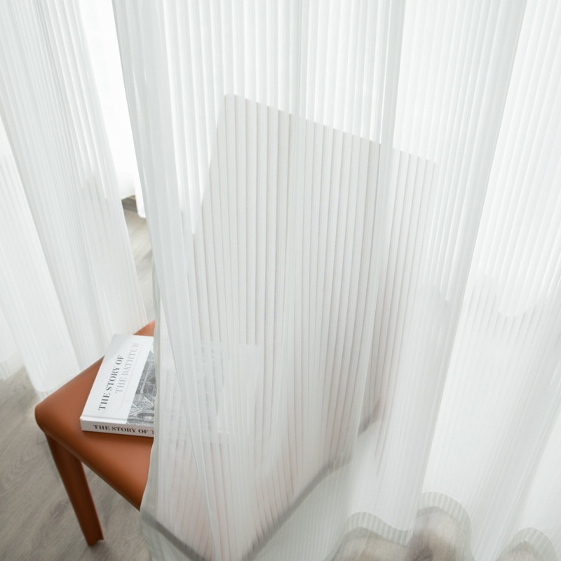 Amazon White Yarn Curtain Transparent and Impervious Chiffon Yarn Living Room Balcony Yarn Vertical Striped Yarn Vertical Shutter Yarn Curtain