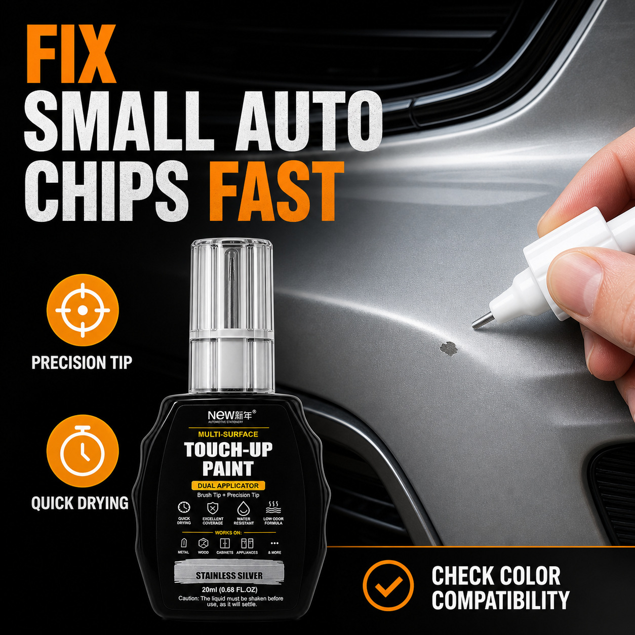 Cross-border dual-tip scratch repair paint liquid for car scratch repair, hardware handle paint chipping repair, and color restoration