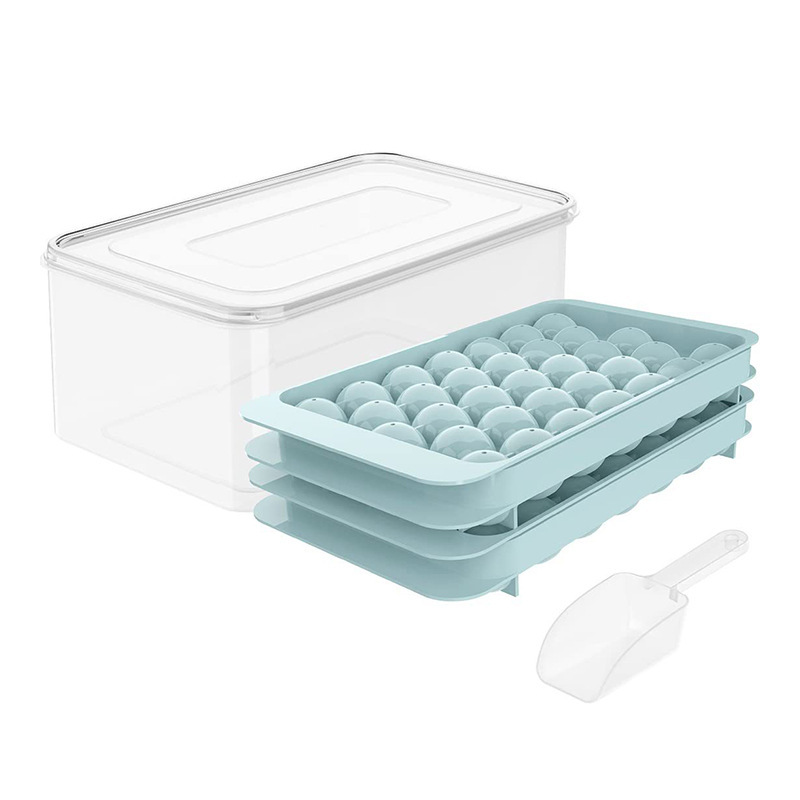 二層製氷皿 33 グリッドセット型アイスボール食品グレードのシリコーン pp 素材ラウンドアイスキューブプレス製氷セット|undefined