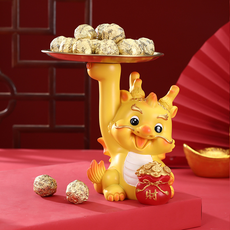 Dragón año mascota creativa Furui Zodiaco dragón almacenamiento decoración hogar entrada clave almacenamiento bandeja regalo de inauguración