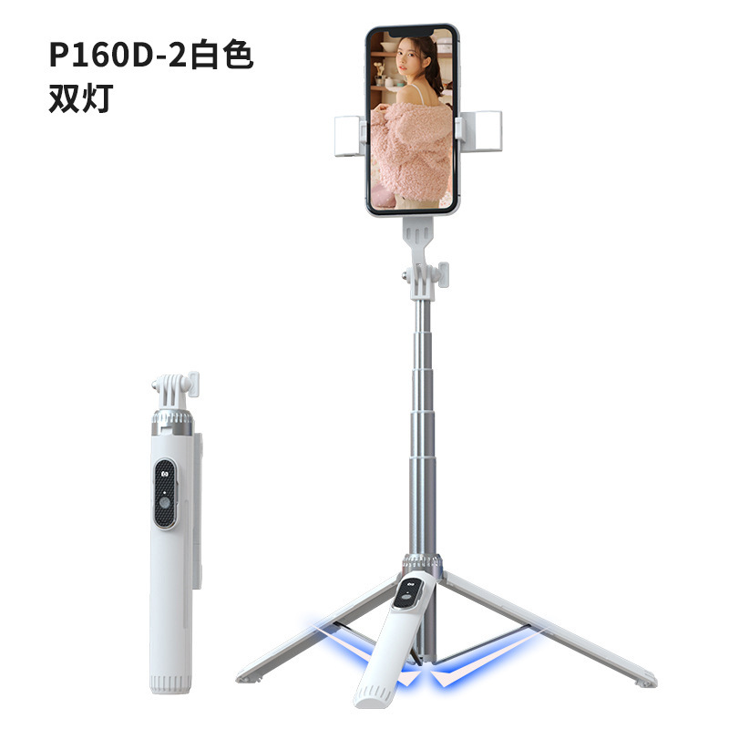 Directo de fábrica teléfono móvil soporte en vivo trípode tubo aleación Aluminio 1,6 M selfie stick Bluetooth control remoto Luz relleno