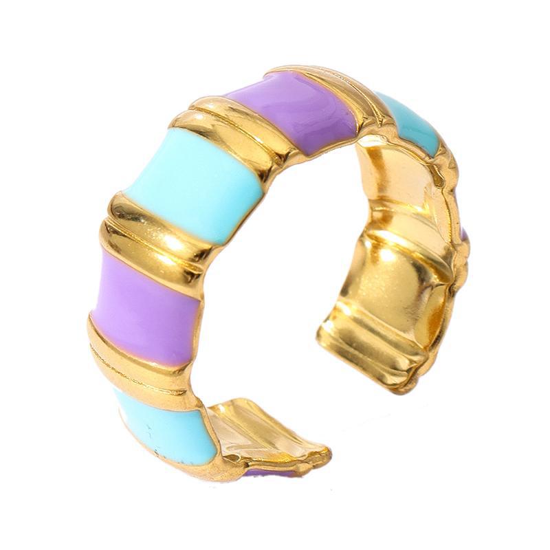 12g Weight Open Rings Classification Adjustable Ring Size 1 Piece Quantity Holiday, Daily Occasion 304 Stainless Steel Material Stripe, Flower Pattern Unisex Gender Enamel Design Retro, Sweet Style Wholesale Jewelry Retro Sweet Stripe Flower 304 Stainless Steel Enamel Open Rings 6
