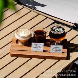 木质咖啡杯托盘一豆三喝杯盘实木三孔咖啡木托盘一茶三喝木质托盘