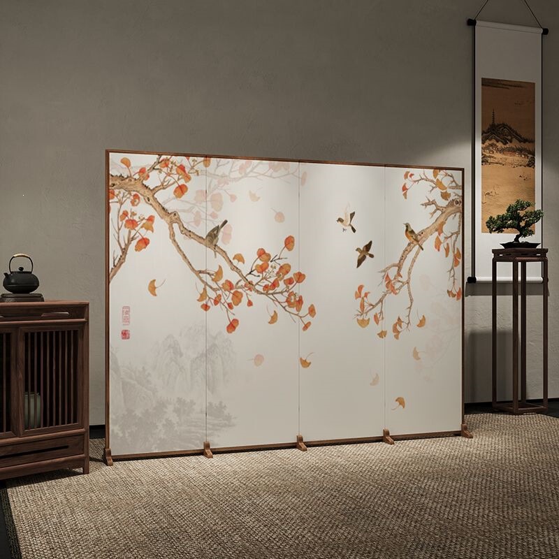 Chinese-Style Partition Screen for Entry Hall, Foldable and Movable Screen for Living Room, Landscape Screen for Hotel Private Rooms
