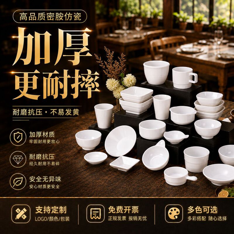 Canteen Rice Bowl, Soup Bowl, Hot Pot Dipping Bowl, Seasoning Dish, Commercial Catering Melamine Small Bowl, Dishware, White Tea Cup