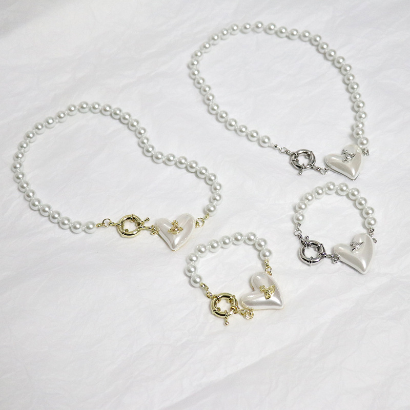 Mode Retro Perle Perlen Blume Saturn Anhänger Legierung Halskette display picture 14