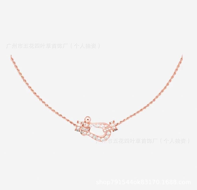 费家高版本925银CNC镶钻马蹄扣项链高端时尚横竖款迷你满天星项饰|undefined