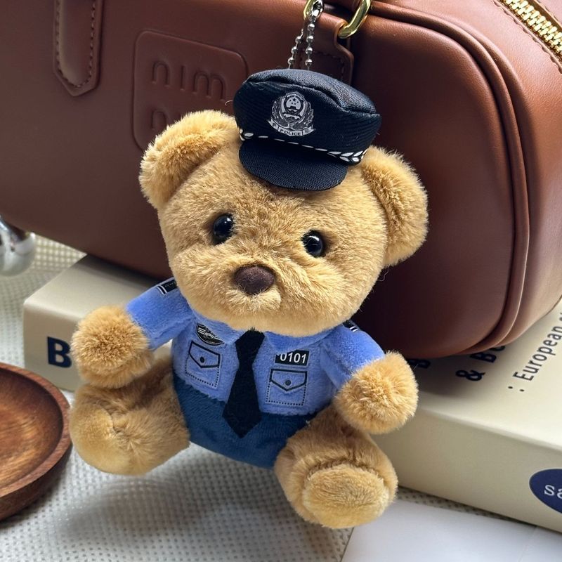 新しいかわいい交通警察クマキーホルダーペンダント警察クマぬいぐるみ制服テディベア人形人形|undefined