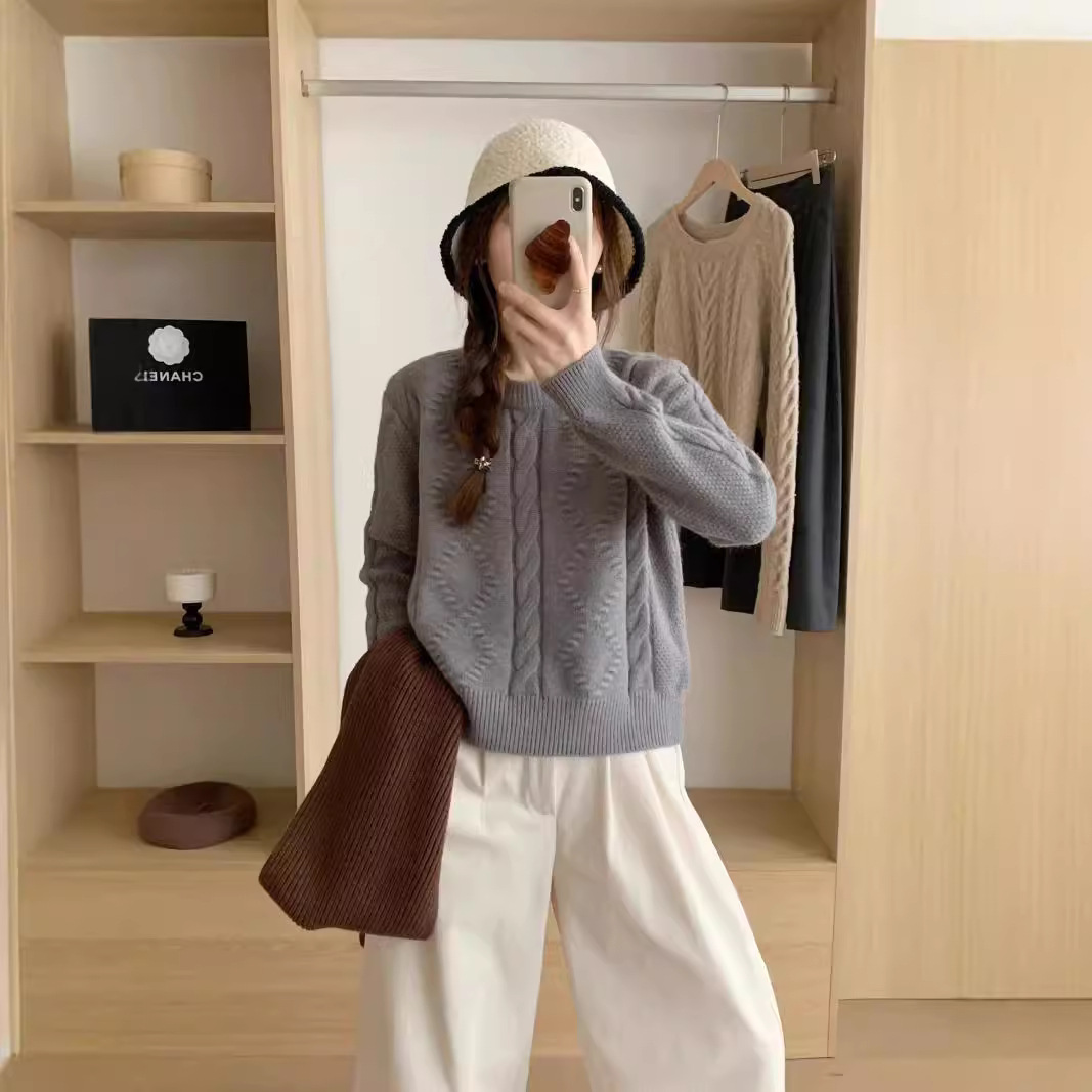 (2개) 한국 스타일 신선한 스타일 두꺼운 바늘 풀오버 스웨터 여성의 가을과 겨울 2024 새로운 간단한 올 매치 트위스트 크루 넥 니트 탑