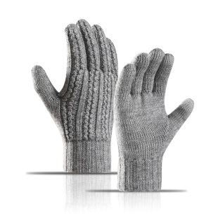 Cross-border Winter Women's Double-layer Knitted Gloves Wool Solid Color fleece-lined Thickened Men's Outdoor Cycling Warm Touch Screen Gloves