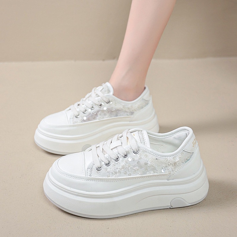 Mesh Thick-Soled Breathable White Shoes for Women 2025 Summer New Lightweight Fairy Style Heightening Sports and Leisure Sneakers