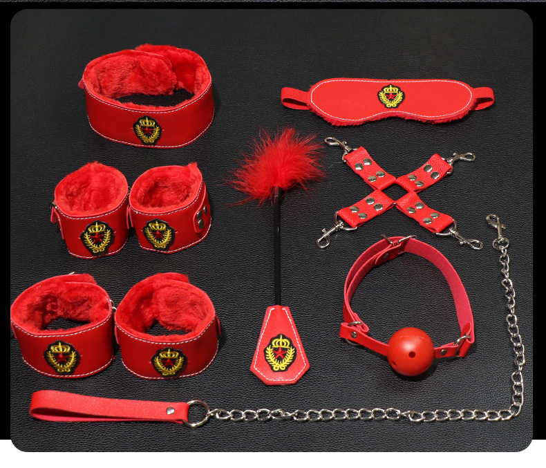 Jiuai SM Couple Bondage Set 8-Piece Navy Plush PU Restraint Kit with Nipple Clamps and Handcuffs — detail image 2