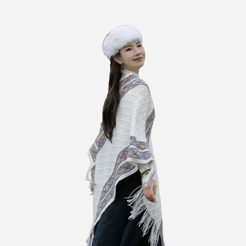 Bohemian rhombus plaid warm pullover shawl thickened Tibetan northwest windproof cloak for women to take photos and travel