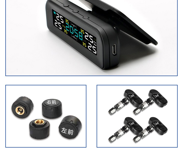 Solar wireless car clock tire pressure monitor tpms tire pressure monitoring time system sensor detector