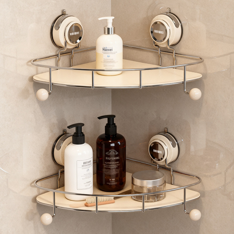 Suction Cup Bathroom Storage Rack Without Punching Toilet Washbasin Bathroom Wall Hanging Wall Triangle Corner Storage Shelf
