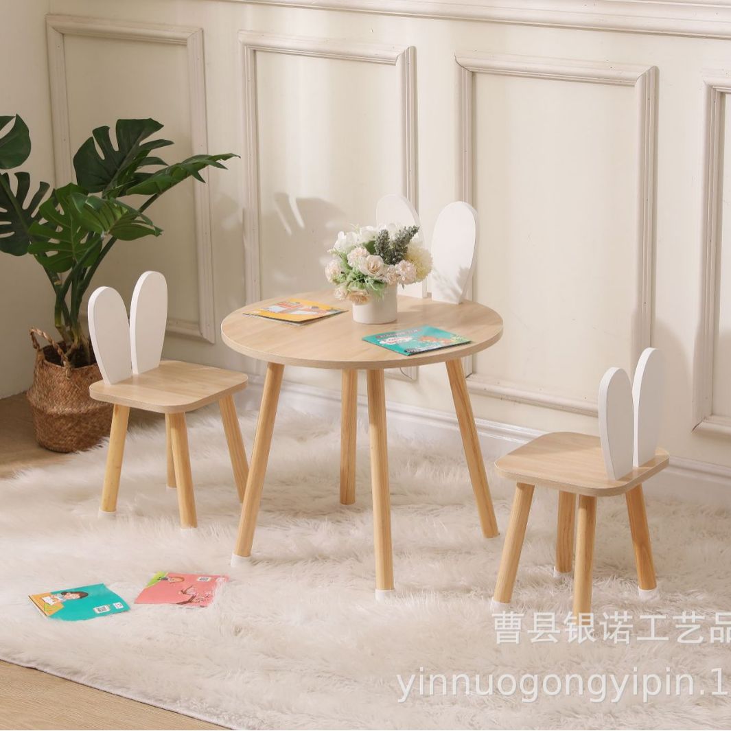 Kindergarten table and chair suit children's solid wood table cute cartoon seat wooden writing desk home children's table and chair