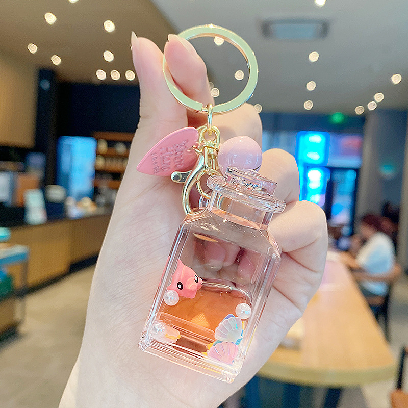 Flotante pequeño llavero de peces de colores para hombres y mujeres exquisito lindo botella a la deriva llave del coche colgante mochila colgante pequeño regalo
