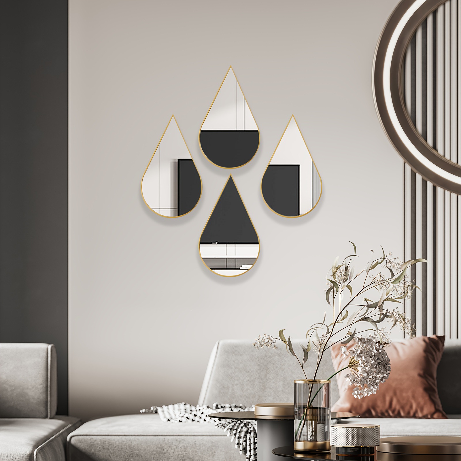 Creativa forma de gota de agua espejo pegatinas de pared de borde dorado en forma de gota de agua pegatinas de pared decorativas pegatinas de pared de fondo de espejo pegatinas de pared