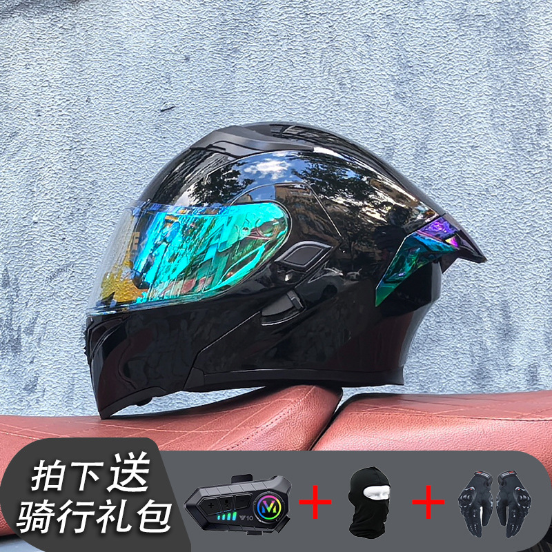 ORZ Casco de carreras Casco de doble lente totalmente cubierto para hombre Casco completo Four Seasons Travel Rally Casco completo Personalidad Bluetooth