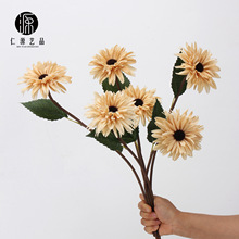 油画向日葵PU仿真花装饰插花 美式小菊花家居花艺摄影道具单支花