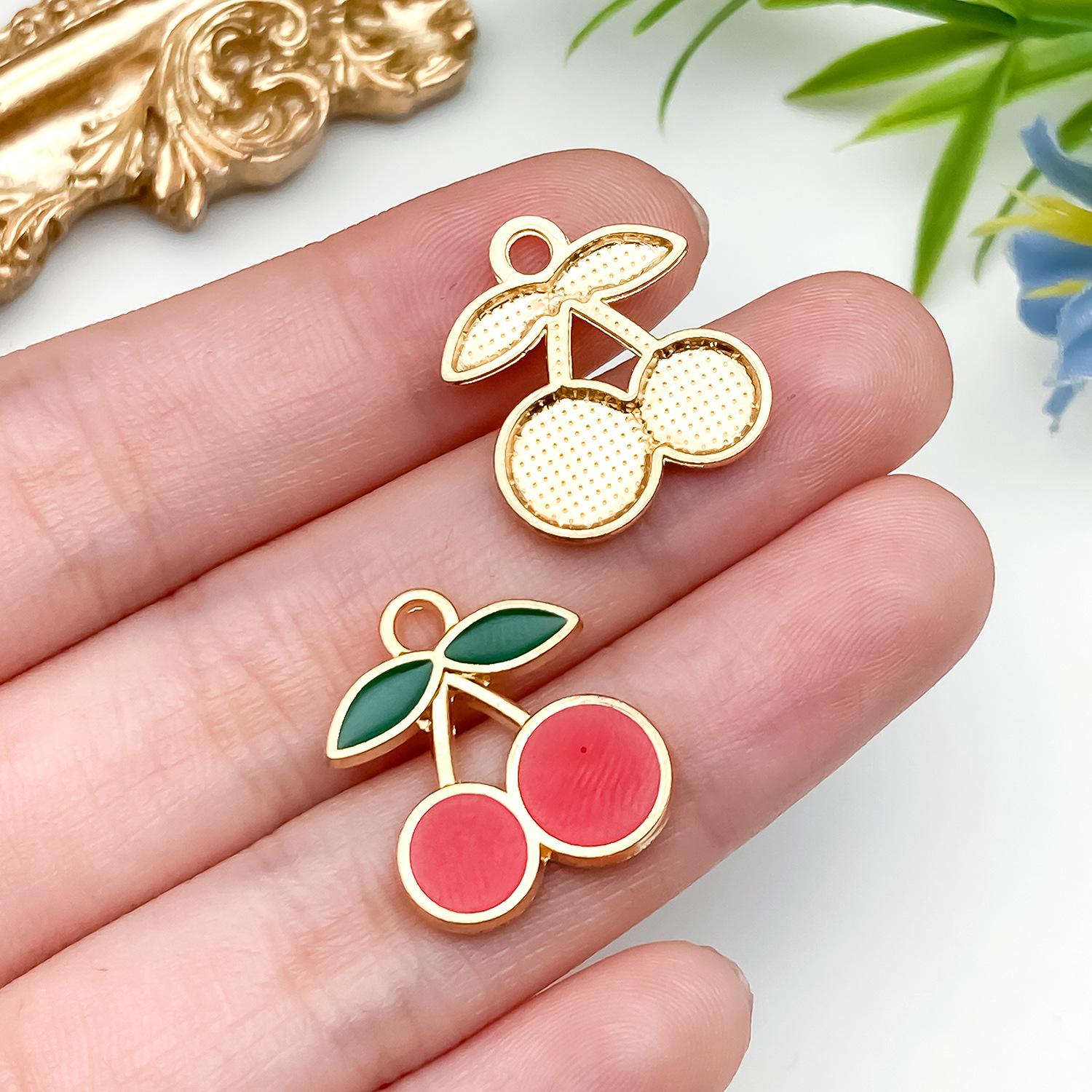 23438-DWY-kc金红色滴油锌合金水果樱桃19x16x